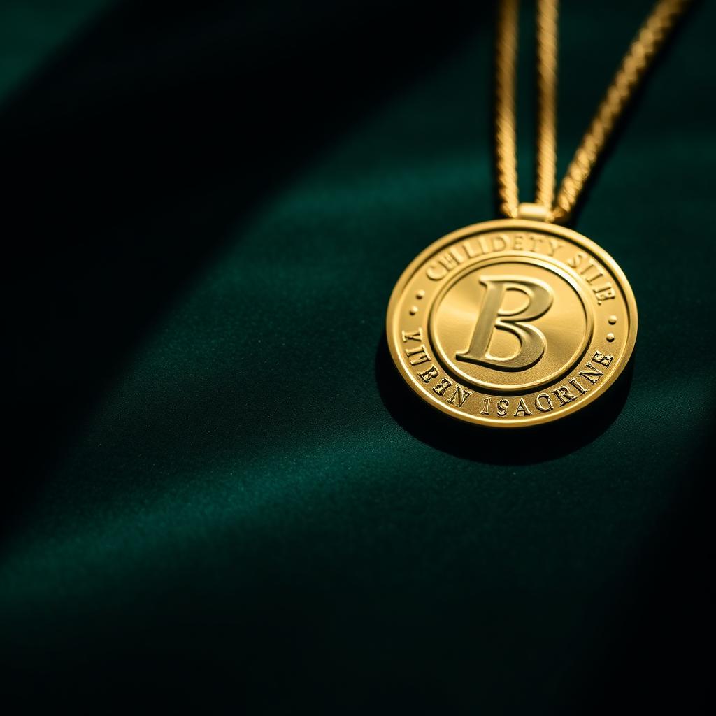 Gold medal on forest green velvet